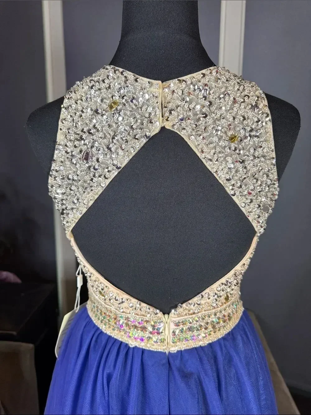Women’s Embellished Sequin Beaded Bodice Royal Blue Tulle Party Dress Size 2 NWT